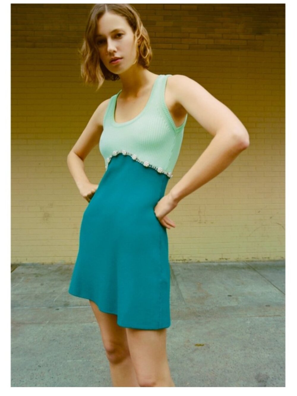 Zara Green Jewel Detail Sleeveless Mini Dress